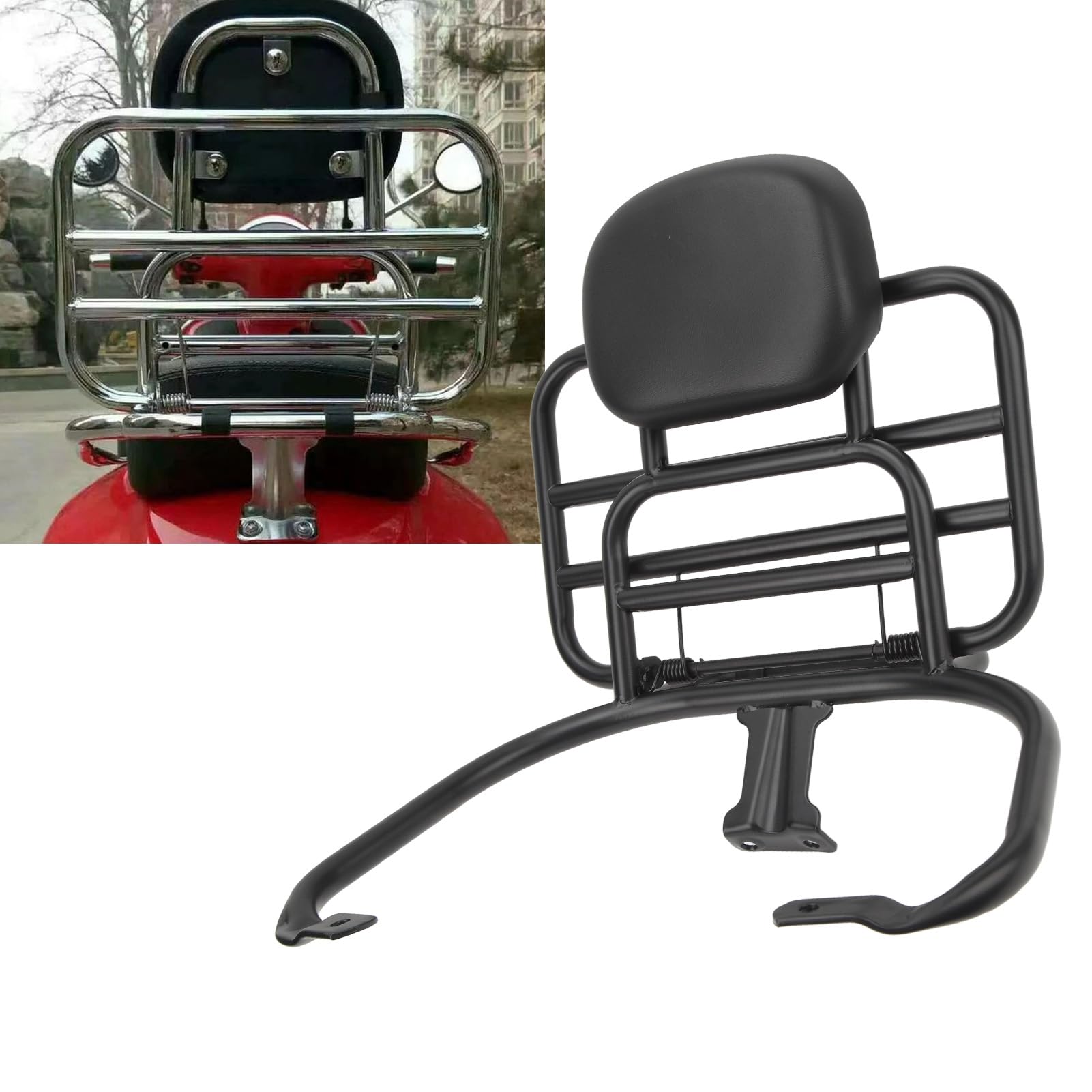 Bagagedragerrek Achter met Rugleuningkussen Motorbagagehouder Geschikt voor Vespa Sprint Primavera 50 125 150 250 300 GTS