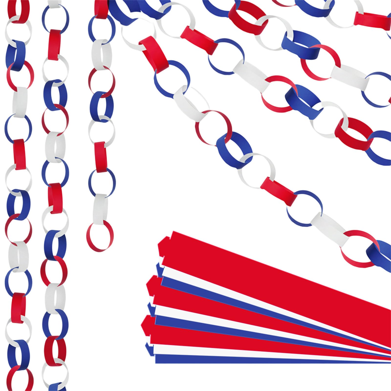 Hsyzygian 600 Sheets Patriotic Paper Chain Decoration 7.9Inch Long Each for Holiday Decoration Independence Day Party Centerpeices Home Celebration Decorations