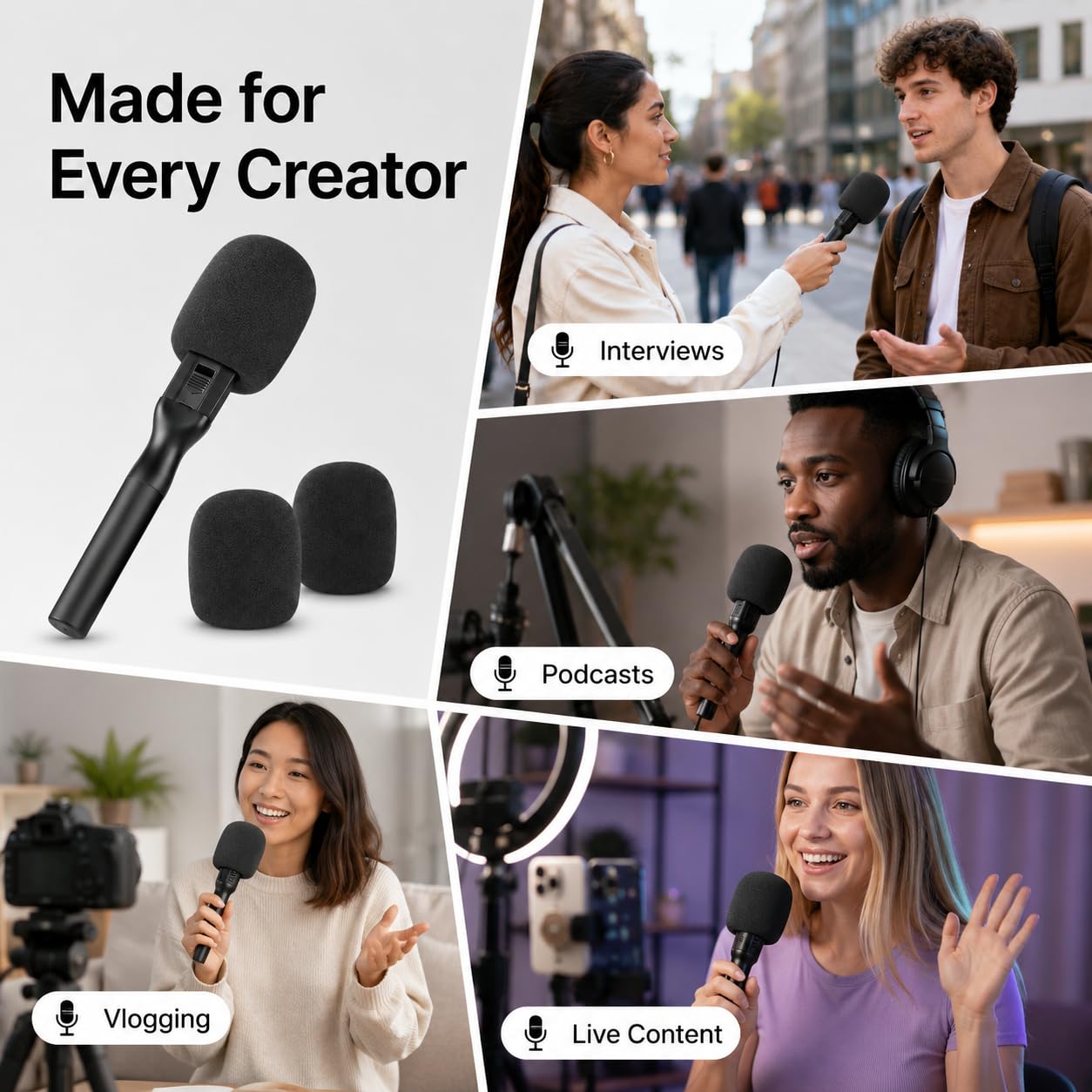 Interview Mic Handle Stick - Vlog & Podcast Grip -3