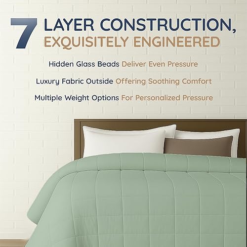 Miniatura 6 de HomeSmart Products Manta con peso verde, tamaño King, 30 libras, 88 x 104 pulgadas, tela ultrasuave de 400 hilos, perfecta para parejas y camas
