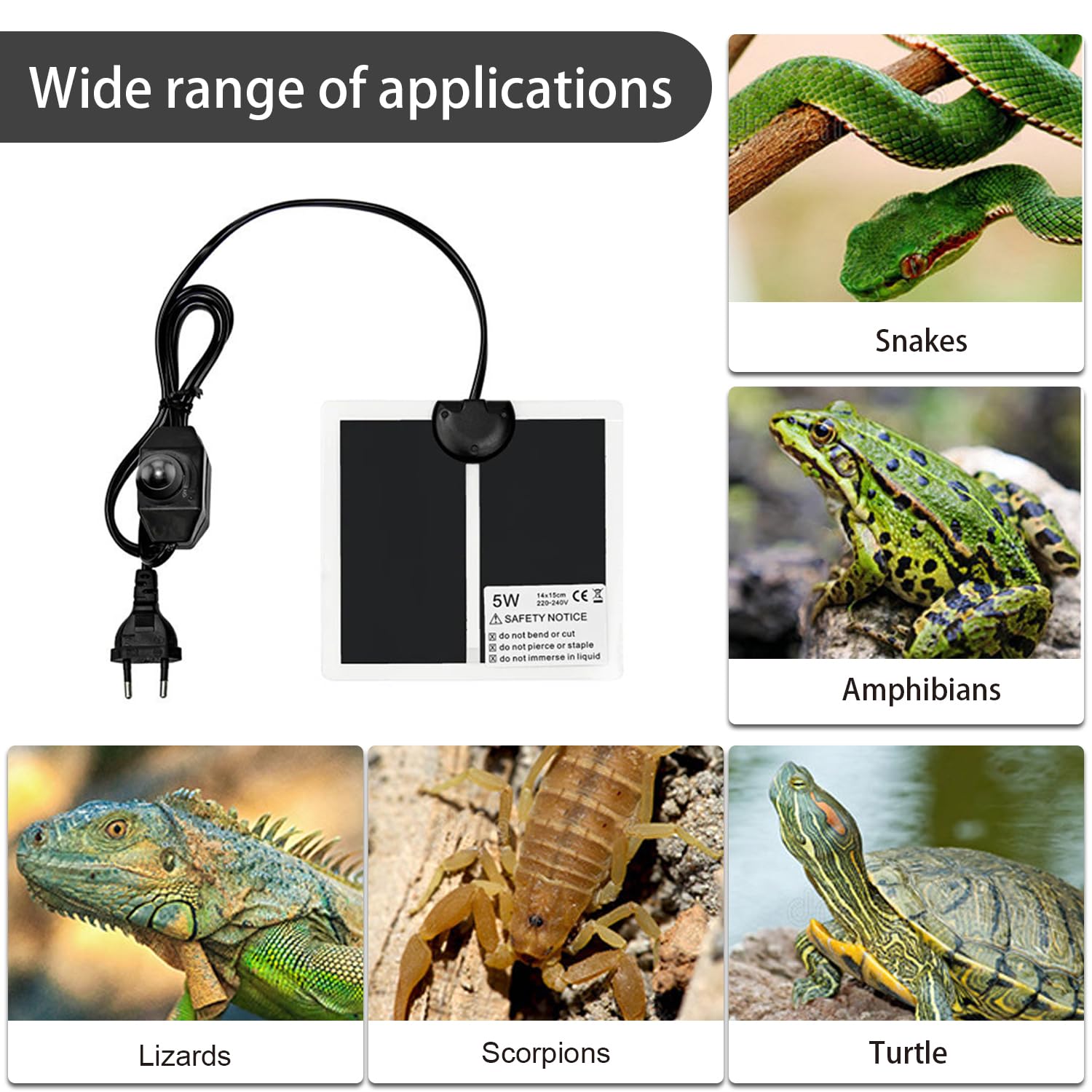 Tappetino Riscaldante Per Rettili SIGANDG 20W 42x28cm - Impermeabile Per Terrario - Foto 3