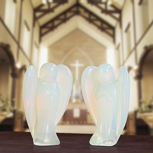 Miniatura 6 de Artistone Estatua de ángel guardián de cristal opalita de 2 pulgadas, piedras preciosas naturales y cristales, figuras de ángel de bolsillo con caja