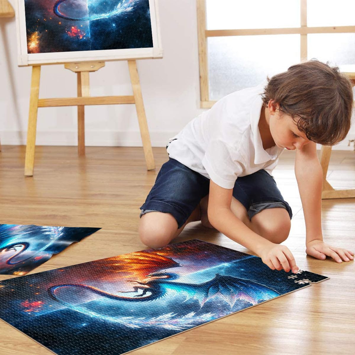 Puzzles de 2000 pièces pour Adultes et Adolescents Dragon de feu et de Glace Fabriqué en Carton Convient aux 14 Ans et Plus Décoration Murale de Jouets Cadeaux d'anniversaire et Cadeaux Uniques。