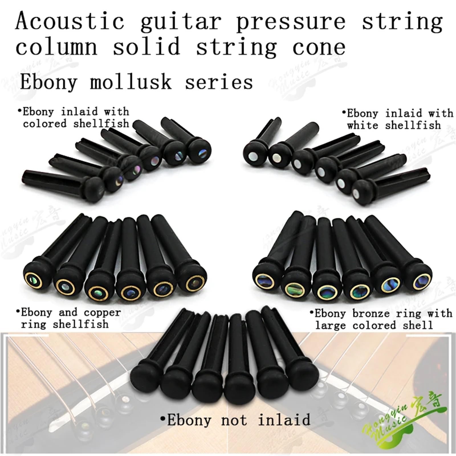 18 piroli per ponte per chitarra acustica, in legno di cobolo ebano, ottone | Migliora il tono e sustain con piroli in ebano, cocobolo e ottone per chitarra acustica. (Verde)