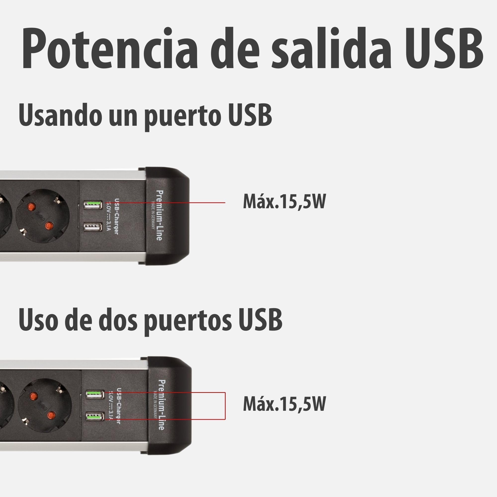 Brennenstuhl Premium-Protect-Line regleta enchufes con USB, 6 Tomas y protección contra sobretensiones (Cable de 3m, 2X Carga USB 3.10A, Interruptor, Fabricado en Alemania) Plateado/Negro
