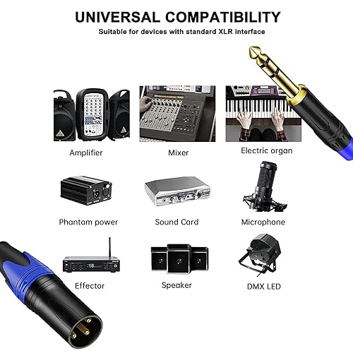 Miniatura 6 de Cable TRS de 14 a doble macho XLR, cable TRS a XLR de 14 de pulgada (0.250 in) de cable de micrófono macho dual Y-Splitter - 11.8 pulgadas