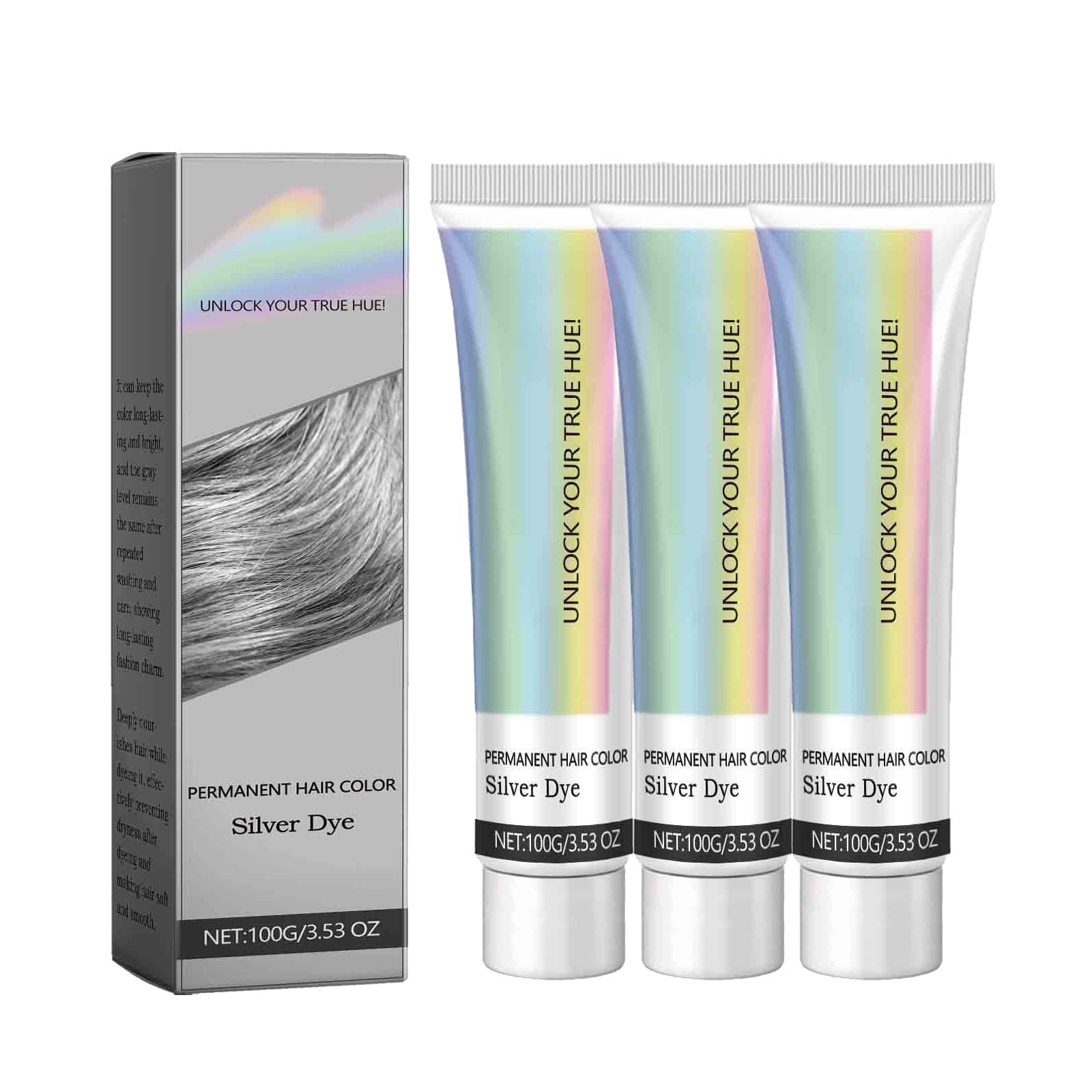 Tinte para el cabello 2 en 1 con extracto natural de esencia plateada, tinte metálico plateado, crema de tinte natural para el cabello gris plateado, fácil de teñir y decolorar, cuida el cabello