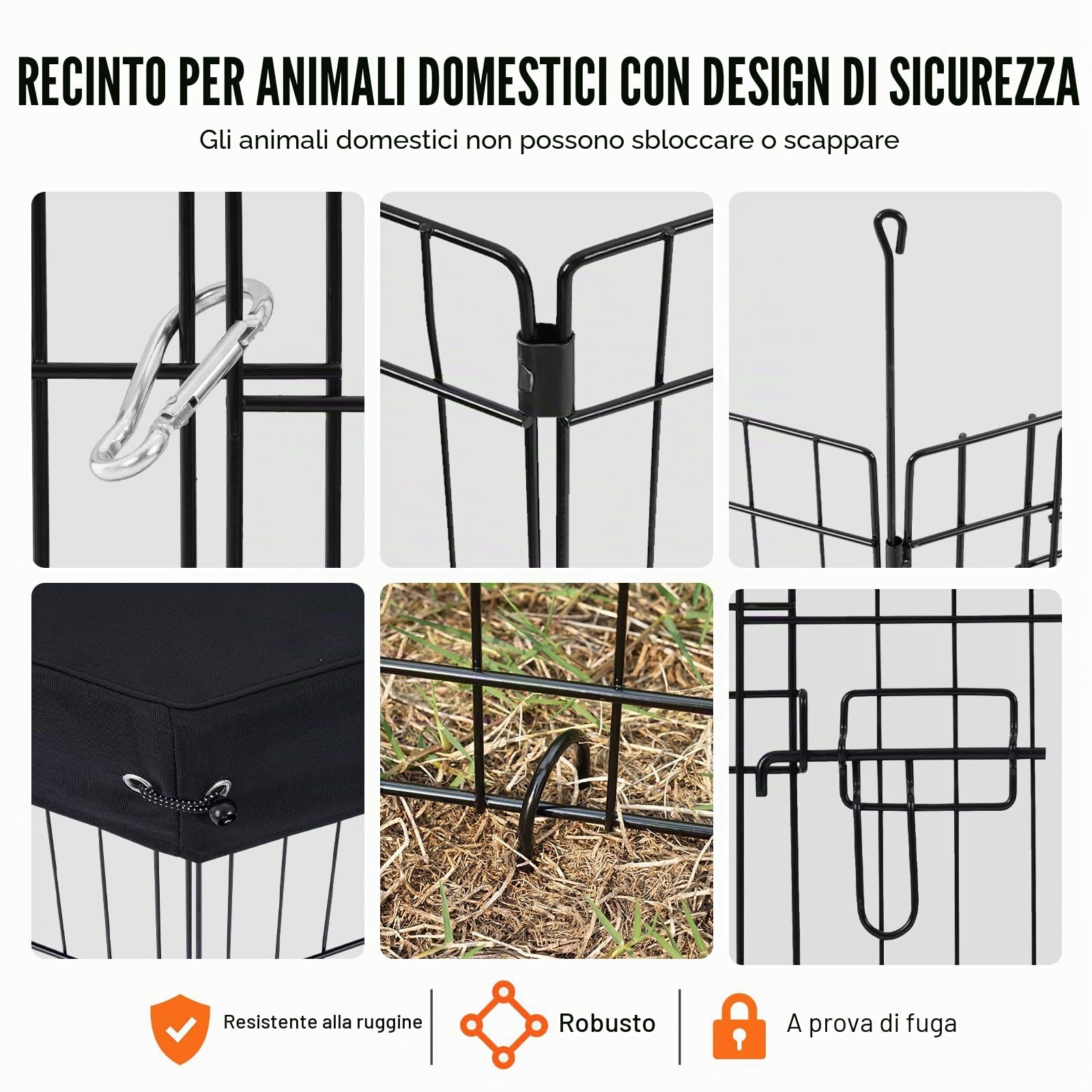 VEVOR Recinto per Cani, Confezione da 8 Pannelli, 760 mm x 610 mm Box per Cani Pieghevole in Metallo, per Interni ed Esterni con Porta, Copertura Superiore in Tessuto Oxford 600D, per Cani Gatti