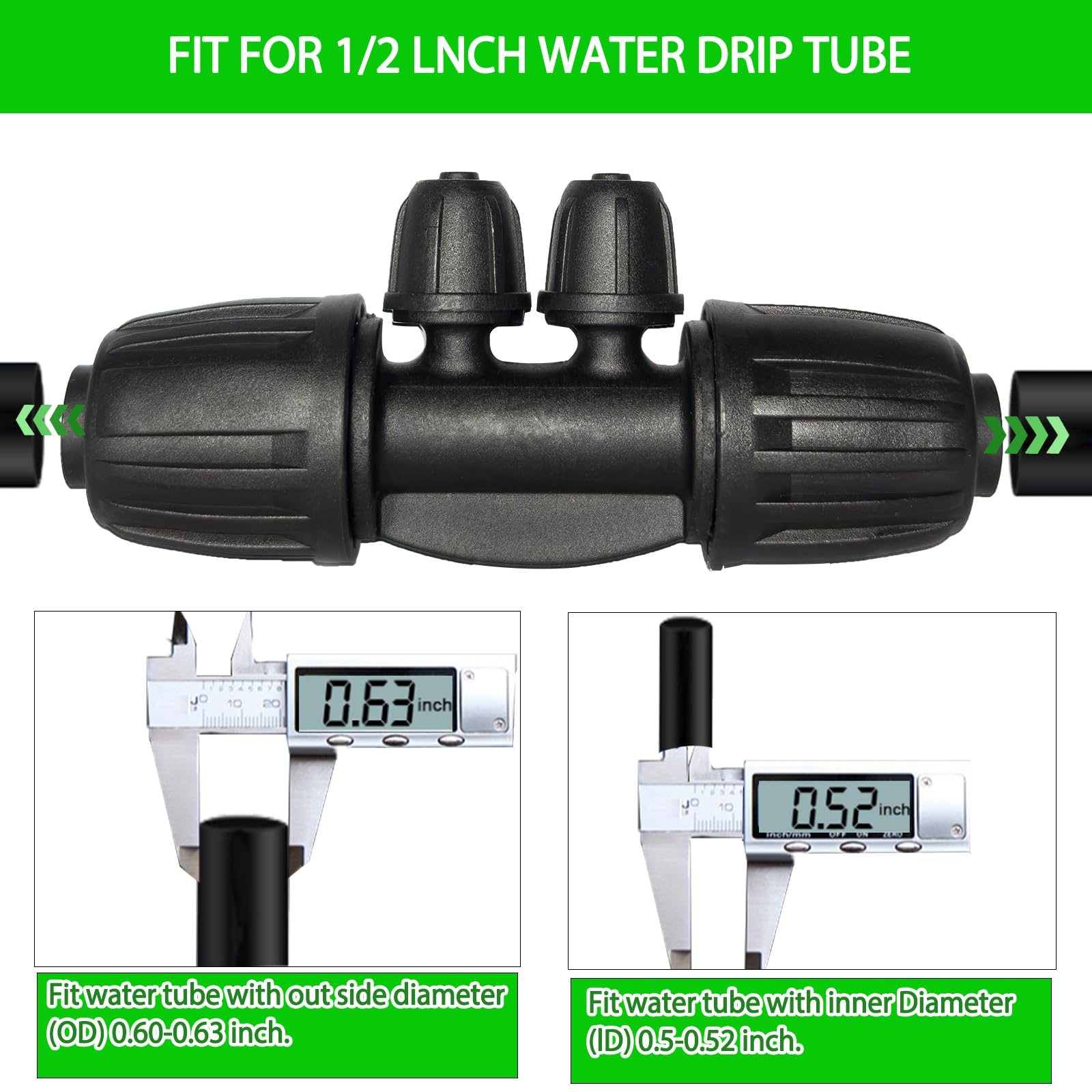 Raccordi per irrigazione a goccia da 1/2 a 1/4, 20 raccordi per tubi di irrigazione da 1/2" (ID 1/2" x 0,6-1,6 cm OD), 4 vie anti-perdite bloccato a T spinato, connettori per tubi di irrigazione a