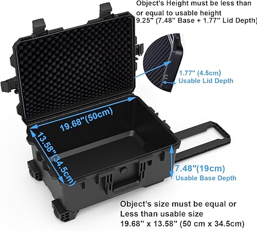 Vista 2 de Estuche rígido impermeable, 23 x 17 x 11.5 pulgadas, estuche con ruedas / espuma personalizable, cámara, herramienta electrónica, almacenamiento