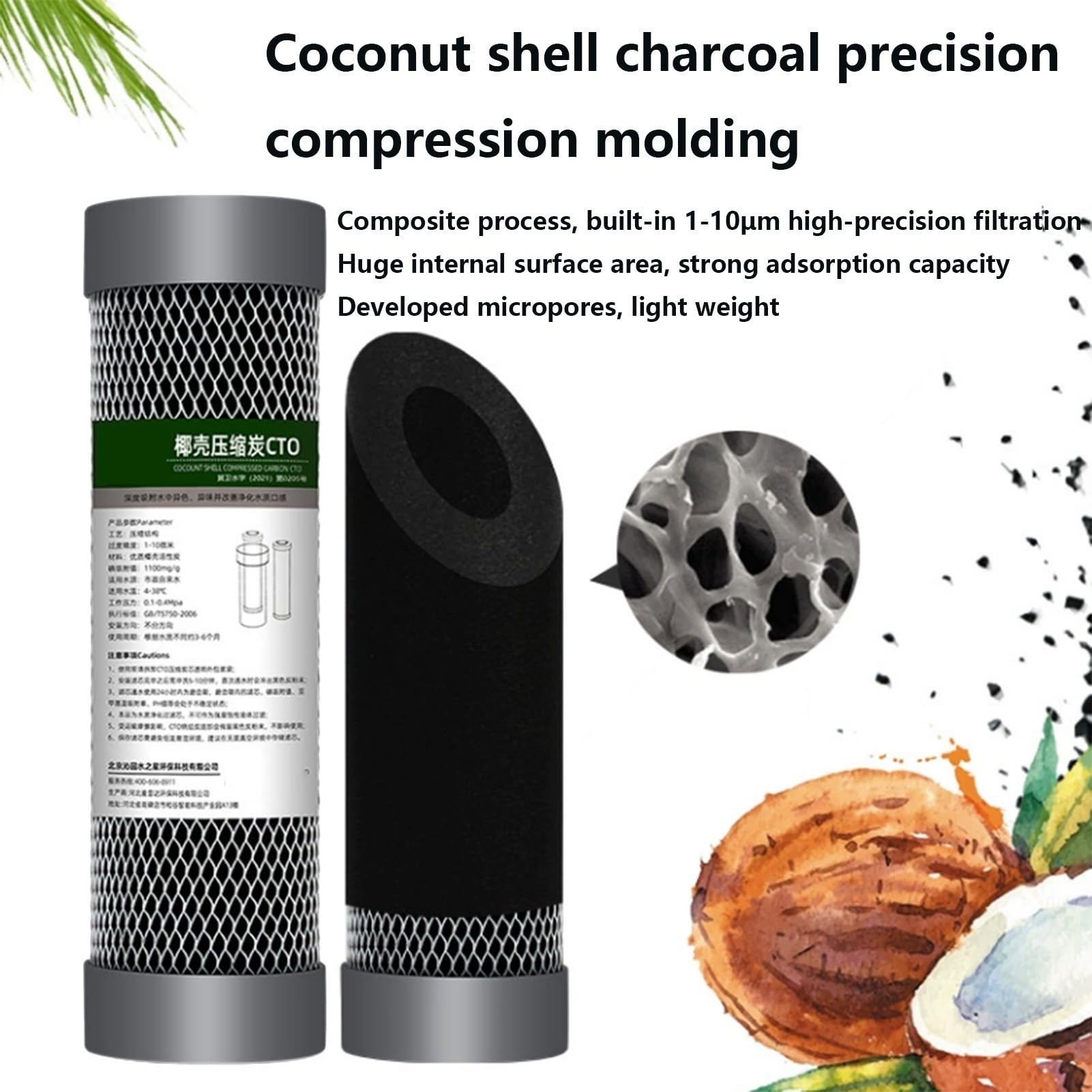 Filtr węglowy CTO 10x2,5" z węglem aktywnym Cononut Shell usuwa chlor, do wody pod zlewem poddanej odwróconej osmozie (3 szt.)