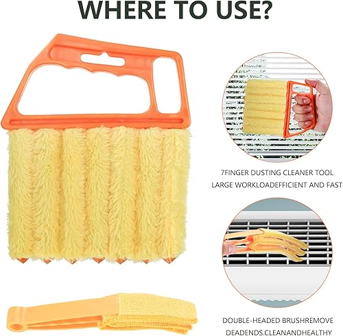 Miniatura 5 de Zxglxinyao 4 herramientas venecianas limpiadoras de persianas para ventanas, incluye 2 cepillos para 7 dedos y 2 cepillos limpiadores de persianas,