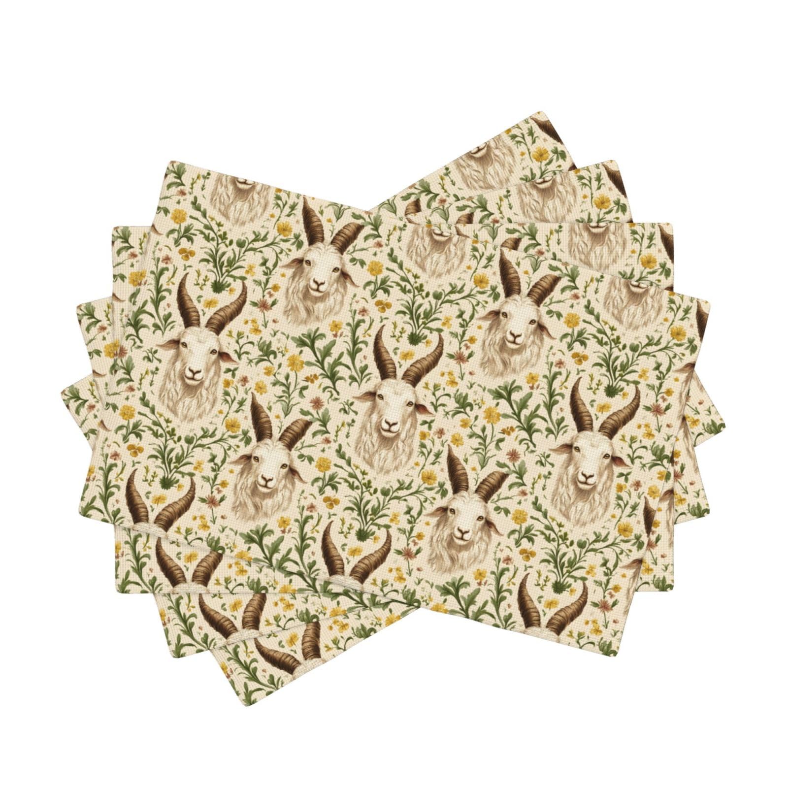 Set de table en faux lin de salle à manger motif chèvre jaune lot de 4 chic