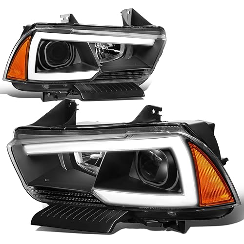 Auto Dynasty 3D LED DRL Projector Headlights Assembly Compatible with Dodge Charger 2011 2012 2013 2014, Driver and Passenger Side, Black Housing
