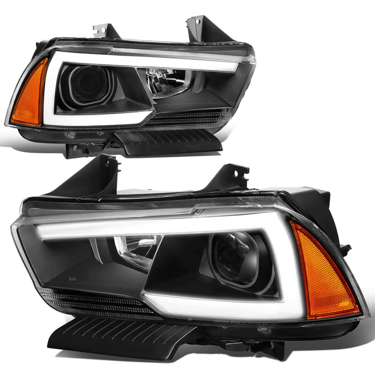 Auto Dynasty 3D LED DRL Projector Headlights Assembly Compatible with Dodge Charger 2011 2012 2013 2014, Driver and Passenger Side, Black Housing