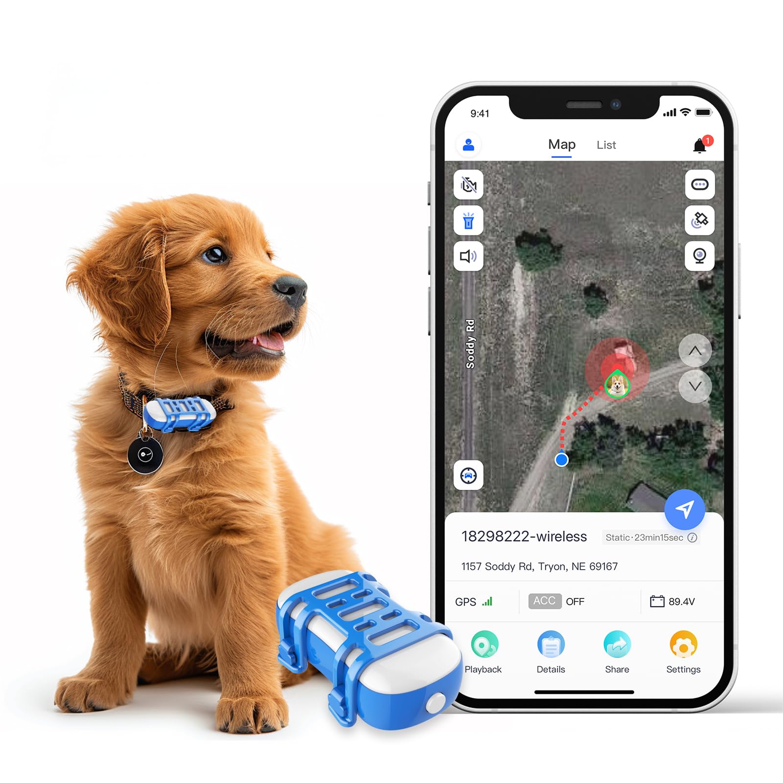 wanwaytech GPS Dog Tracker, Blue and white, Uniform size
