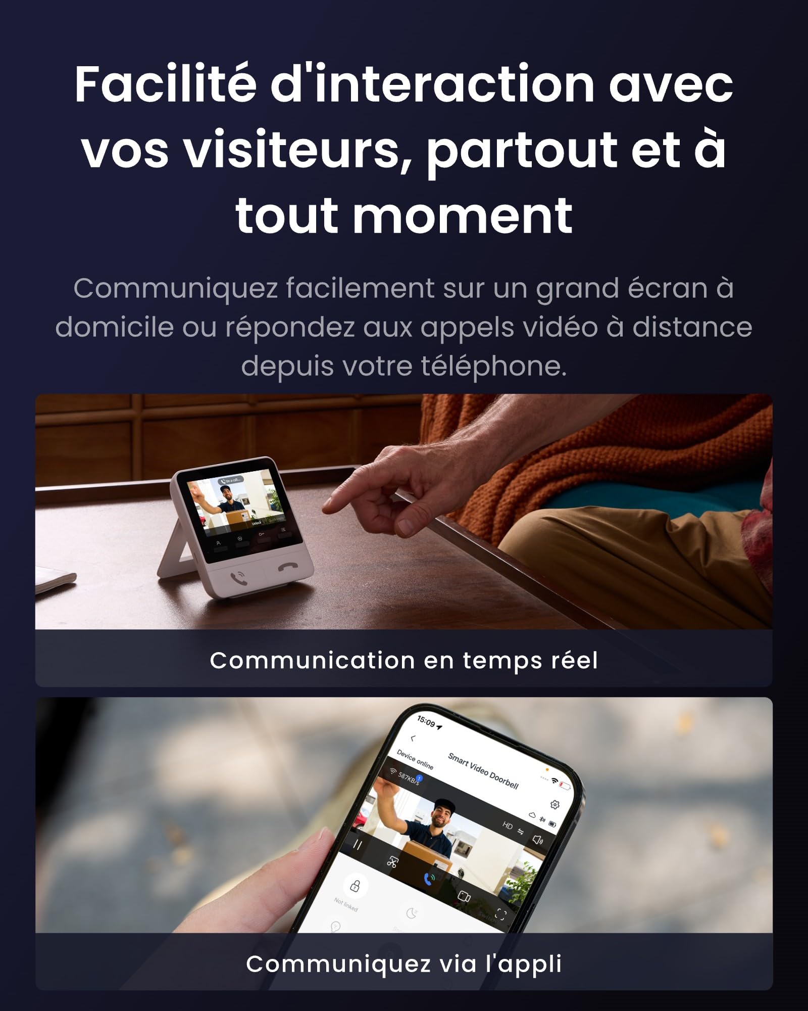 SwitchBot Sonnette sans Fil avec Camera, 2K Visiophone sans Fil avec écran de 4,3 Pouces, Visiophone Intelligente avec Grand Angle de 165 °, 5000 mAh, Audio bidirectionnel, Compatible Alexa
