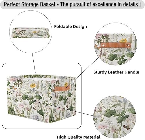 Miniatura 7 de Cestas de almacenamiento plegables grandes con asas, de tela floral salvaje, bolsa organizadora plegable para niñas, juguetes de almacenamiento,