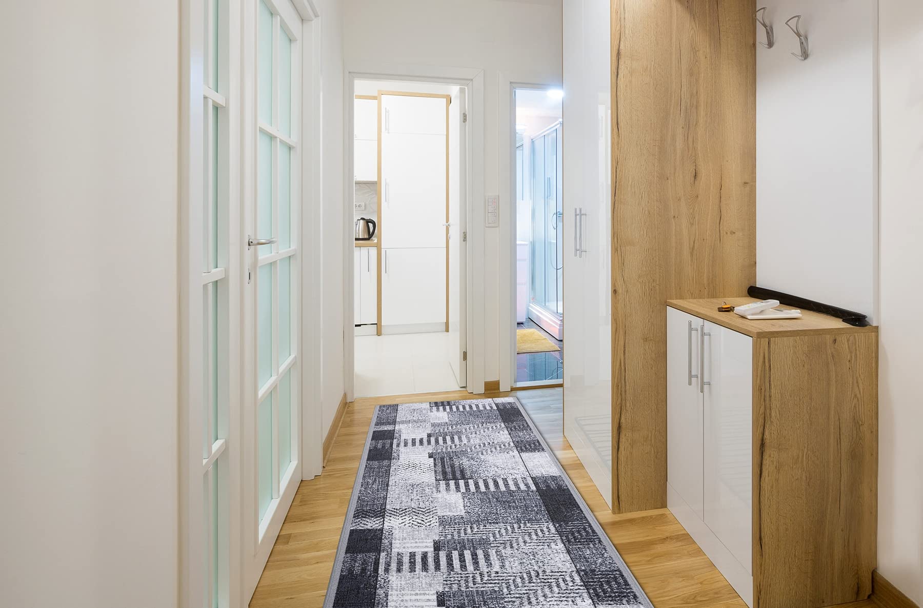 rugsx Tapis de Couloir Essenza - Antidérapant, Moderne et Durable, idéal pour la Cuisine, Le Hall et Le Couloir, Gris 100x410 cm