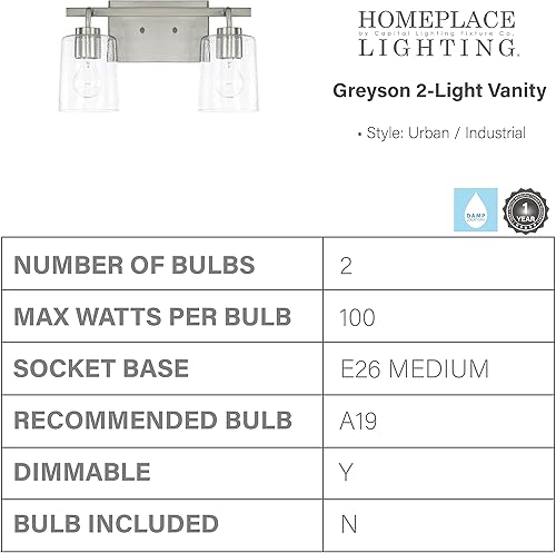 Miniatura 5 de HomePlace 628511BN-449 Greyson - Aplique de pared, 1 luz, 100 vatios, níquel cepillado
