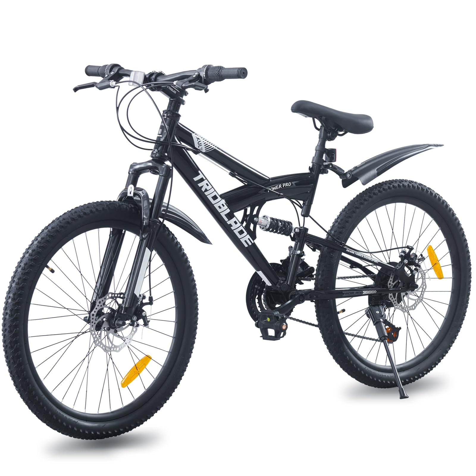 BSTSEL 24/26/27.5/29 Inch Mountain Bike with Fenders, Full Suspension 21 Speeds Mountain Bicycle, Dual Disc-Brakes Unisex Bike for Adults Men Women & Teenagers (Black,26in)
