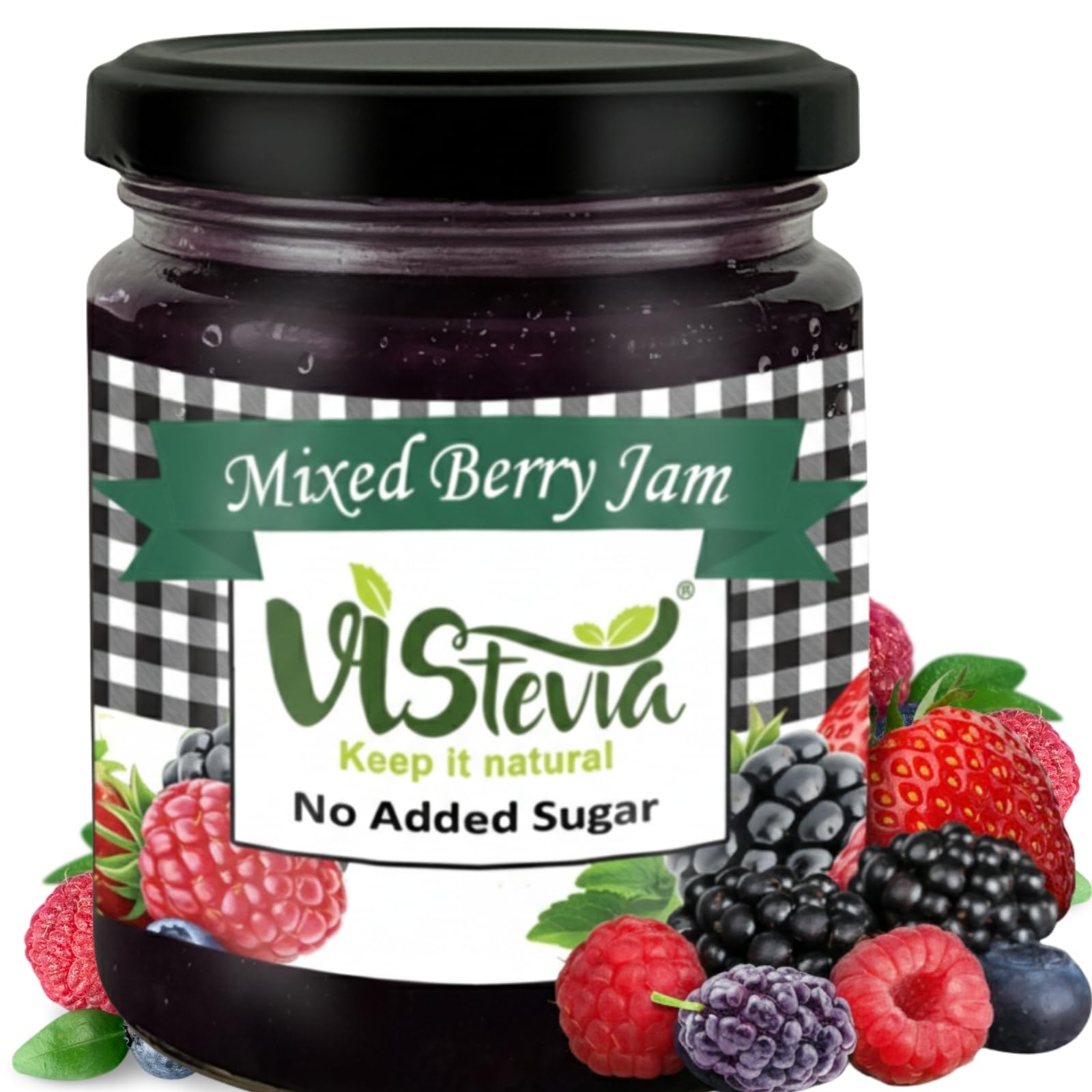 Vistevia Sugar Free Mixed Berry Jam, Diabetic and Keto Friendly - Sweetened Naturally with Stevia, More Than 60% Berries Content - Tastes Delicious - Pack of 1 (220GM )