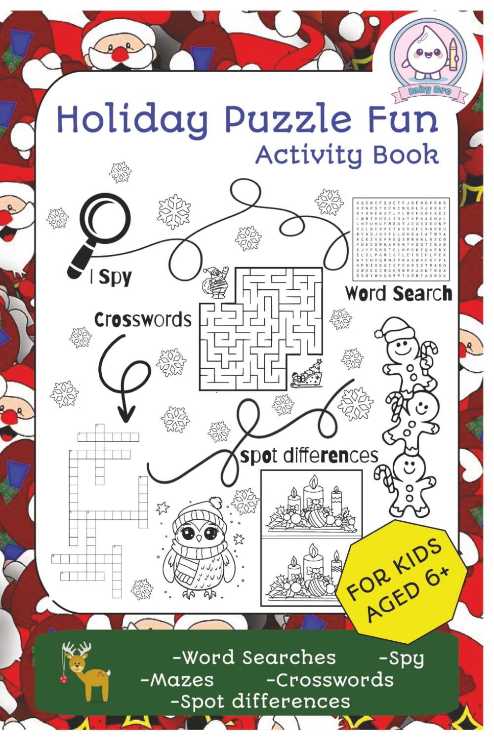 Holiday Puzzle Fun: Christmas Activity Book for Kids Ages 6+ / Fun Puzzles, Games, Mazes, Coloring & More