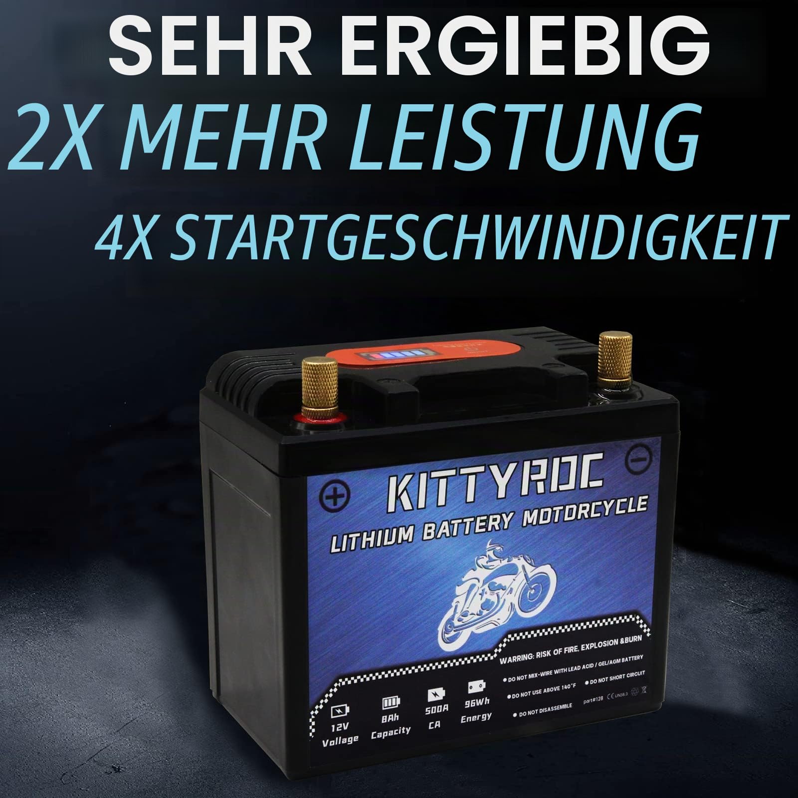 12V 8Ah 500A Lithium Motorrad Batterie, LiFePO4 Batterie, Ersatz ATV, UTV, Motorrad, Rasenmäher, Jetski, Schneemotor, 4 Räder, Traktor, Roller und Generator Batterie