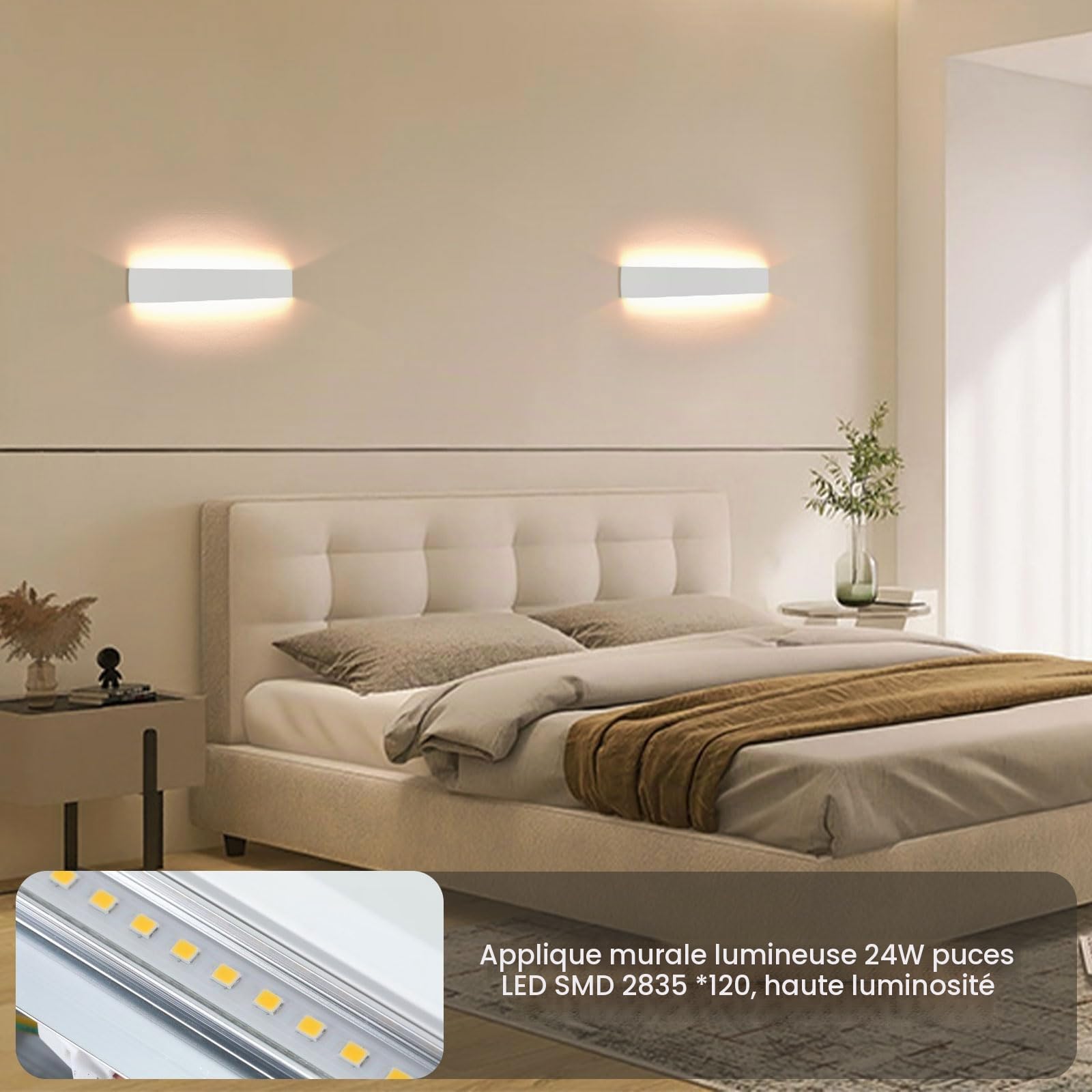 Lightess 24W Applique da Parete Interno Lampada 61cm Bianco Caldo