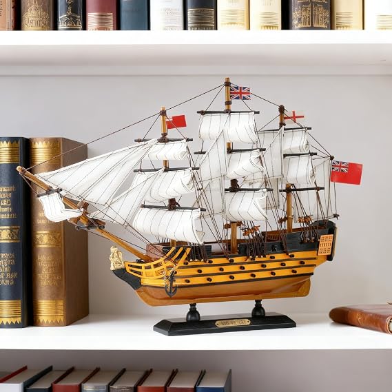 NAUTIMALL HMS Victory Model Ship, 15 inch Handcrafted Wooden Replica with Canvas Sails, Naval Warship Display Model (V40)