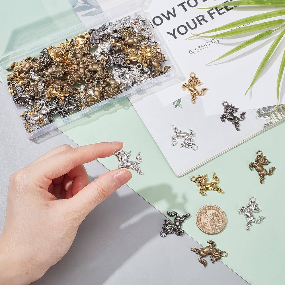 PH PandaHall 4 Colors Horse Charms 80PCS Tibetan Style Pendants Equestrian Horsemanship Charm Running Horse Animal Charms for Men Father's Day Gift DIY Crafts Bracelet Necklace Jewellery Making - Image 3