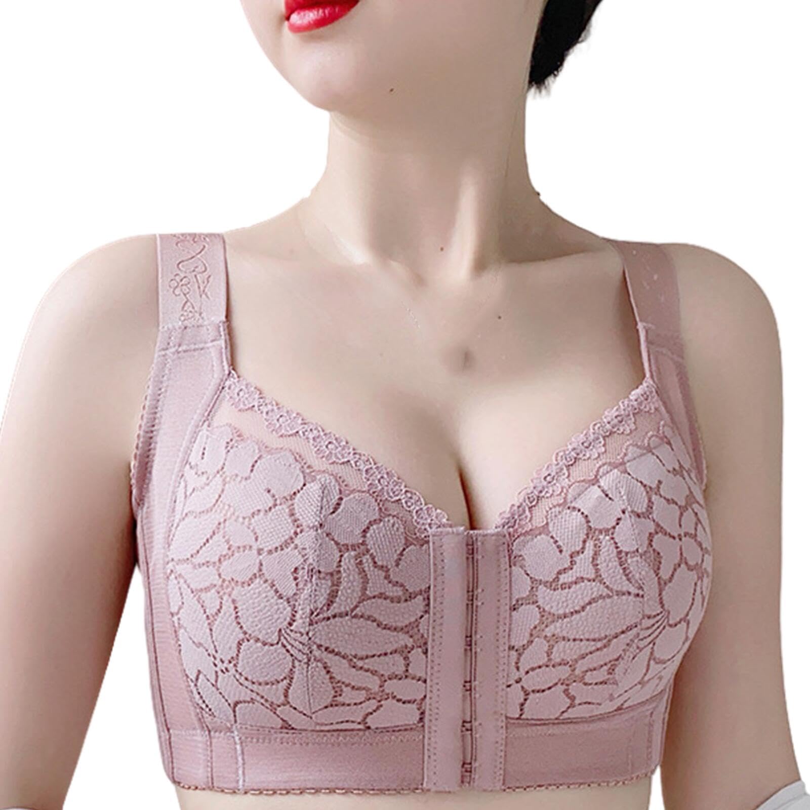 RFAGDS Women's Full Coverage Front Closure Push Up Bra Wireless Unpadded Support Minimizer Plunge Everyday Bras (Purple,46F)