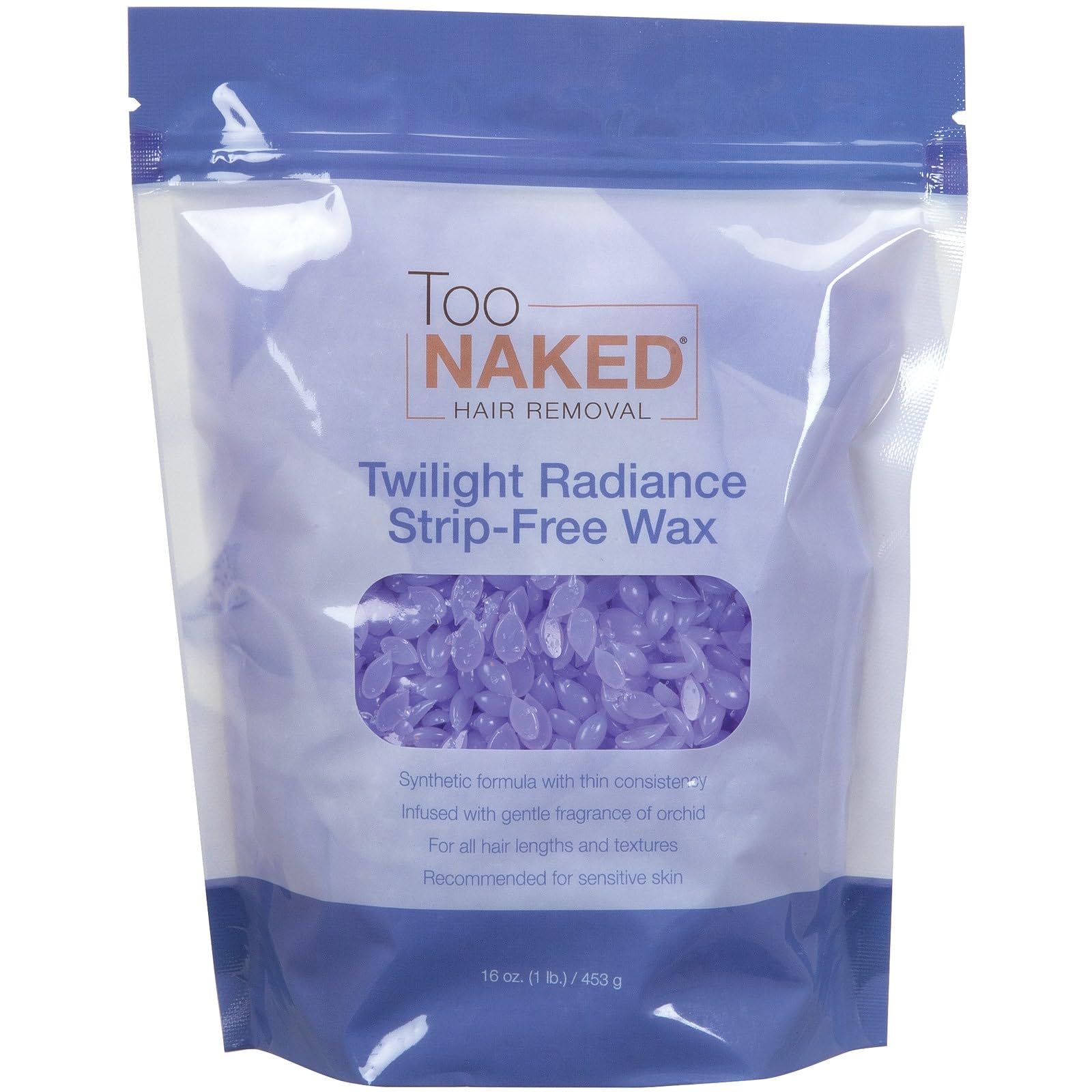 Too Naked Hair Removal Twilight Radiance Strip-Free Wax, Synthetic Formula with Thin Consistency, Hypoallergenic for Sensitive Areas, Orchid Scent, Unisex, 1 Lb.