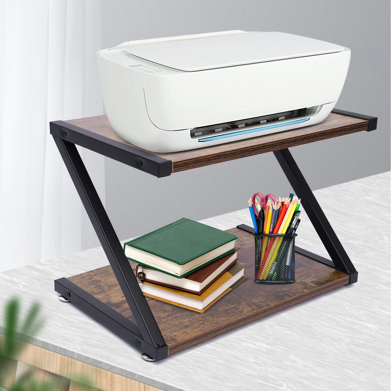 Supporto per stampante, da scrivania, in legno, per stampante a 2 ripiani, per fax, libri, scanner, fotocopiatrice, scanner
