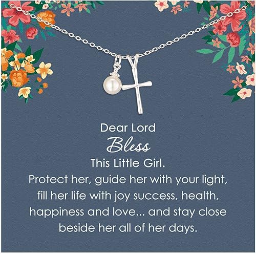 Collar de plata de ley con cruz para niñas, primera comunión, bautismo, regalos de confirmación para adolescentes, joyas para niñas pequeñas con