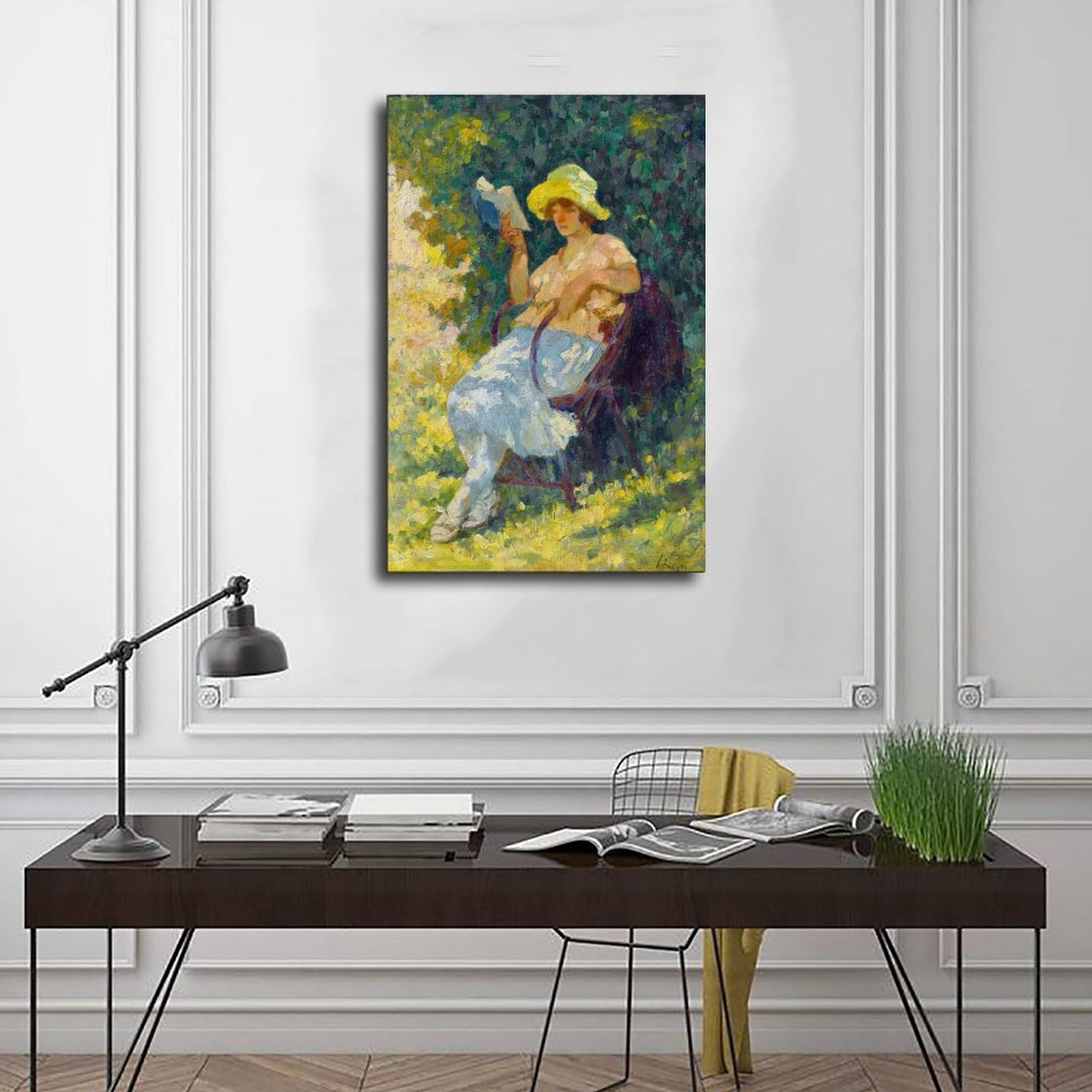 ANFOTCM Henri Lebasque, czytanie w ogrodzie sztuka dekoracja ścienna plakat rodzina bar restauracja garaż kawiarnia sztuka znak prezent 60 x 90 cm
