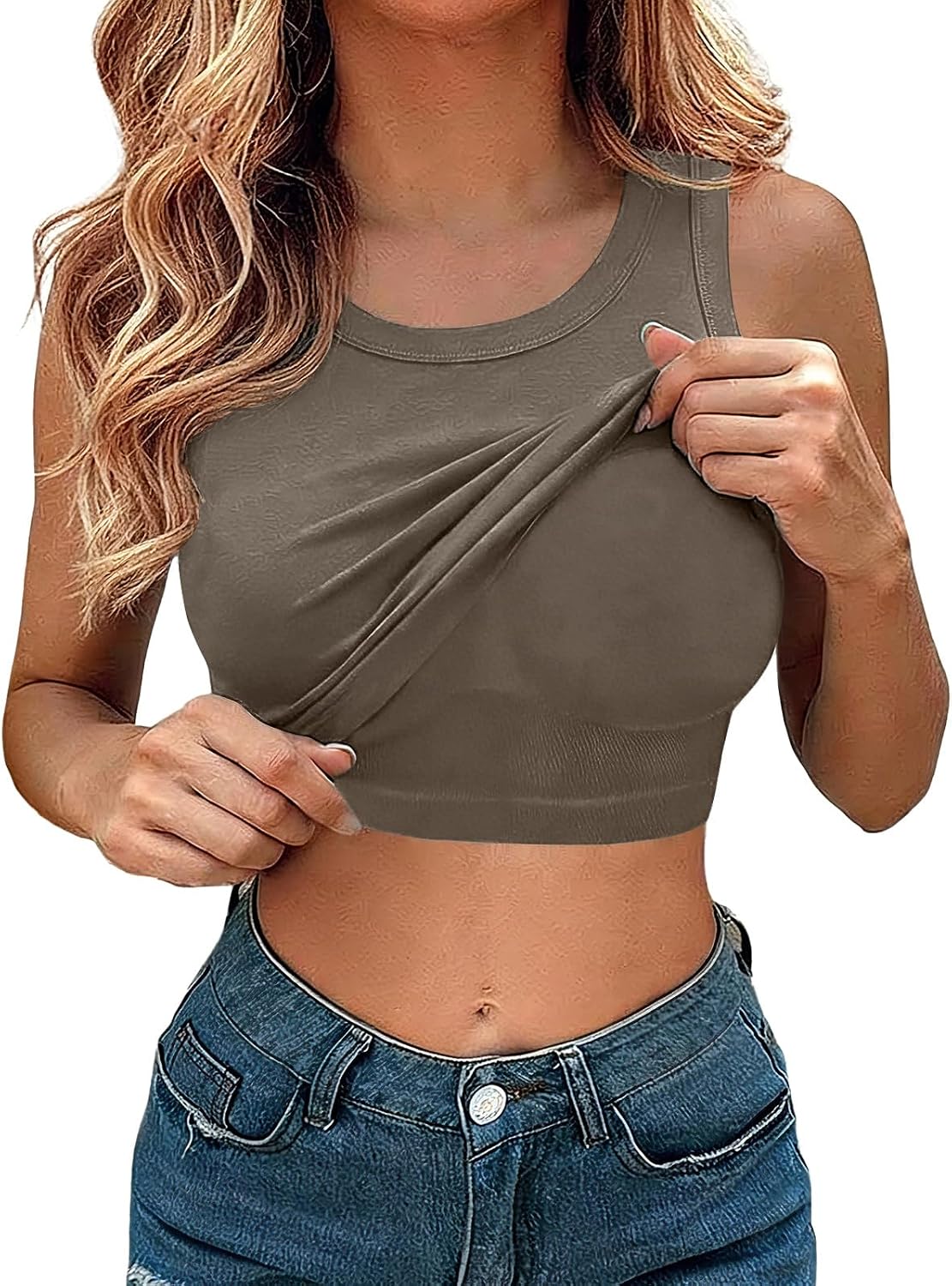 Women's Tank Tops with Built in Shelf Bra Sleeveless Basic Camisole Stretchy Fitted Cami Tanks