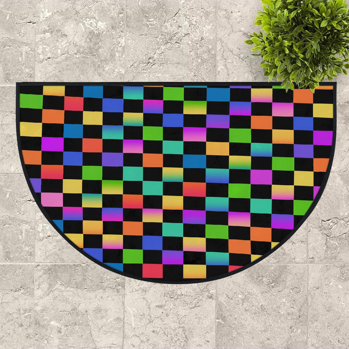 Große halbrunde Fußmatte, regenbogenfarben, kariert, saugfähig, rutschfest, halbrund, Eingangsbereich, niedlich, weich, halbrund, waschbar, Teppich für Küche, Badezimmer, Schlafzimmer, 160 x