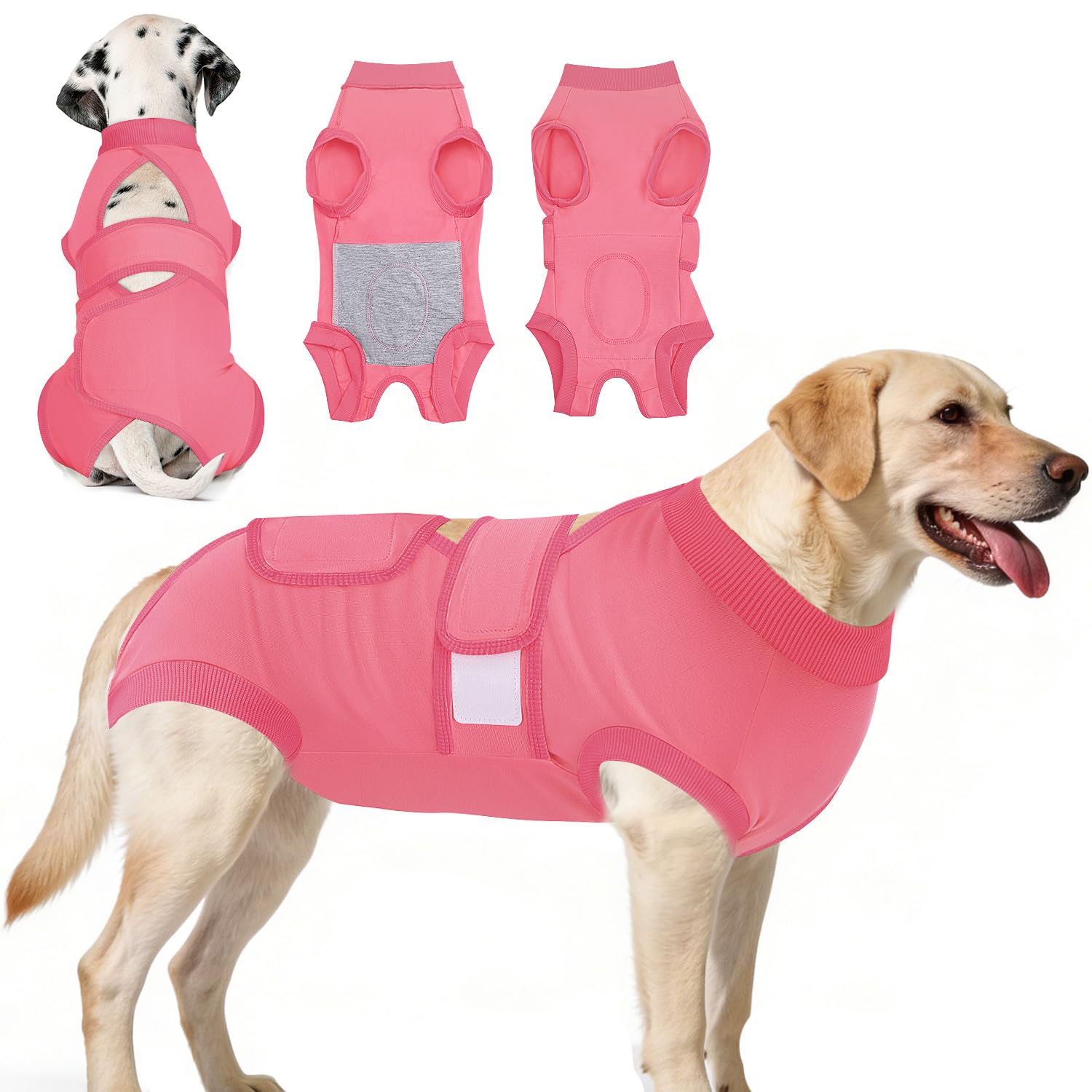 Eyein Dog Surgery Recovery Suit, Breathable Adjustable Female Male Dog Surgical Suit, Anti Licking Cone Alternative Pet Body Suit After Surgery Spay Neuter（Pink,XL)