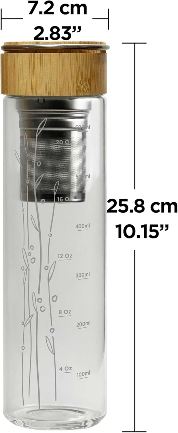 23 oz Glass Water Bottle with Infuser and Bamboo Lid Stainless Steel Handle - Tea Infuser Bottle - Image 5