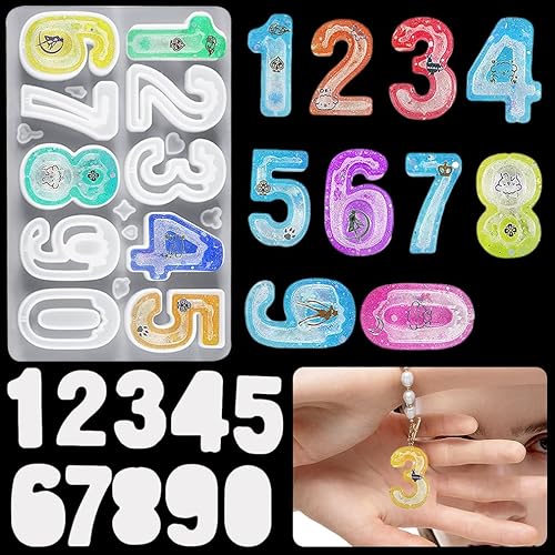 Vista 7 de iSuperb Molde de resina de números, molde de silicona, molde de epoxi para joyería, molde de fundición de bricolaje con 10 películas de sellado