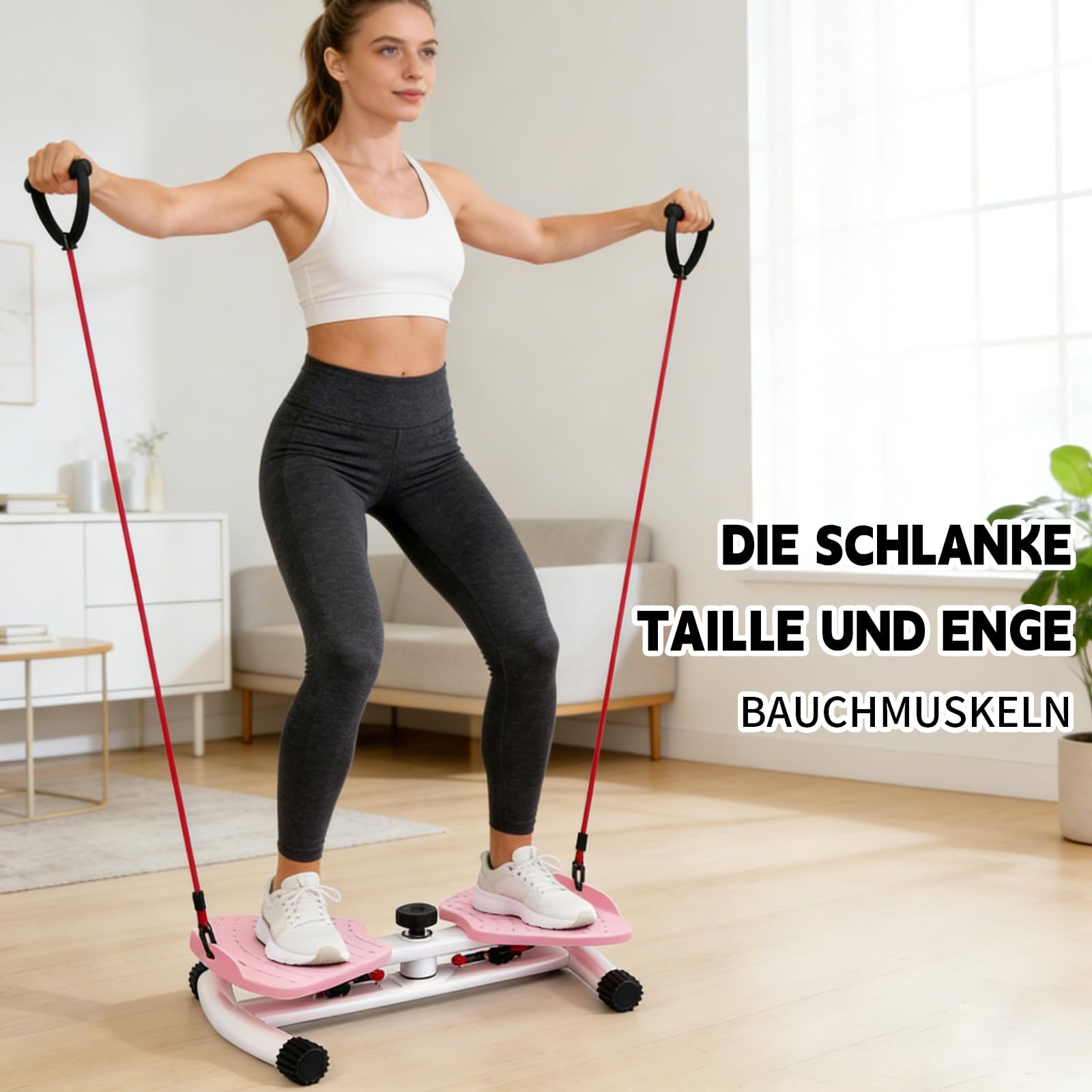 Pilates Board, Hüfttwister Bauchmuskeltrainer, Twist Waist Disc Borad mit 2 Widerstandsbändern für Core-Training, Schlanke Taille (Rosa)