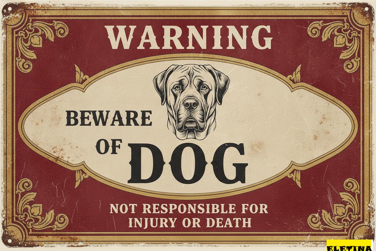 Tin Sign for Man Cave Beware Of Dog Mastiff Metal Warning Beware Of Dog S Fence Outdoor Farm Garden Gate Home Yard Decor 8x12in Private Property Decorative
