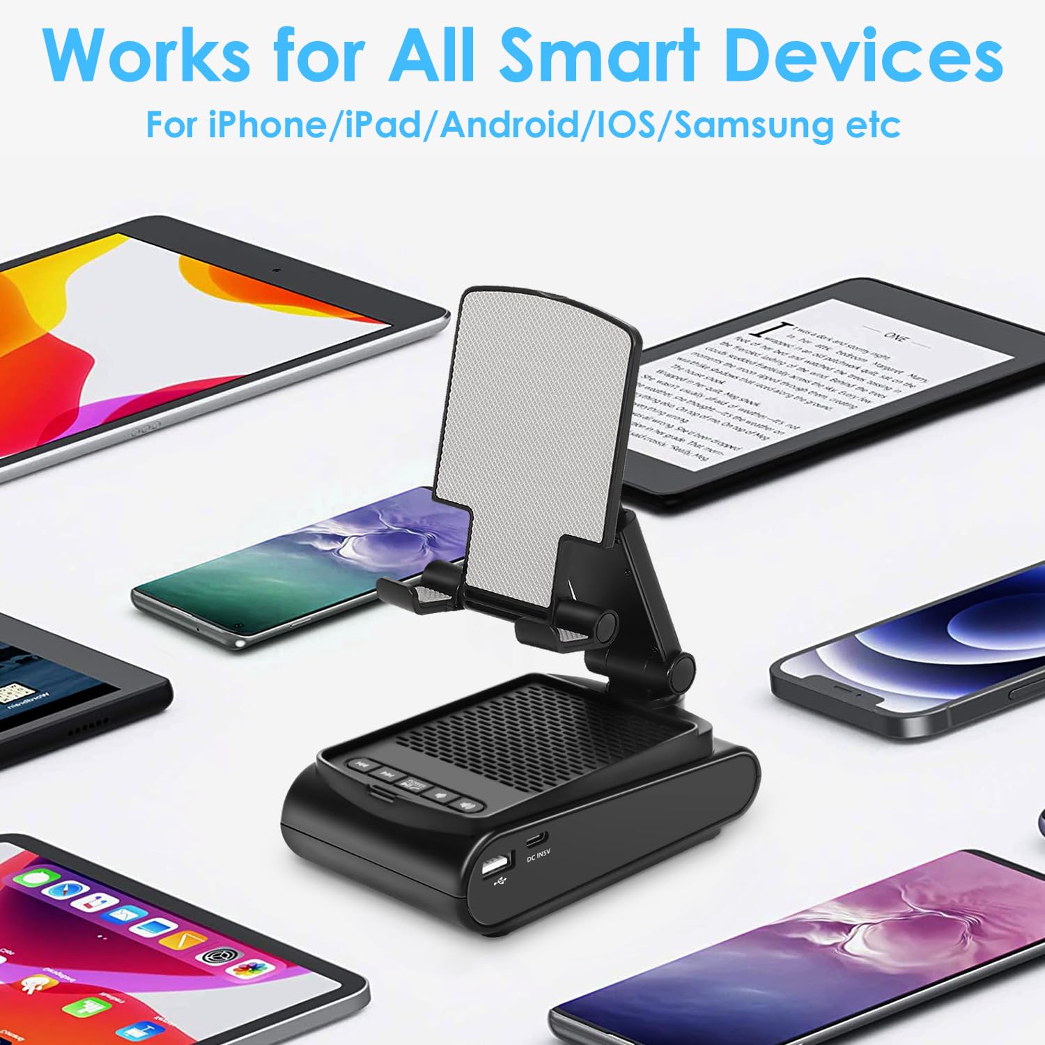 Soporte ajustable multiángulo para teléfono móvil con altavoz Bluetooth integrado, adecuado para uso doméstico y exterior, fácil de llevar, con base antideslizante, un regalo de cumpleaños