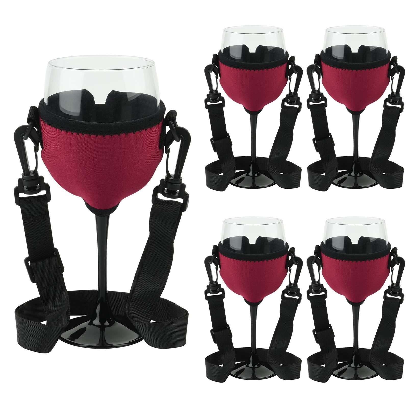Portavasos Colgante Para Cuello | Pack De 4 (2 Negro + 2 Burdeos) | Manos Libres | Ideal Para Fiestas Y Eventos