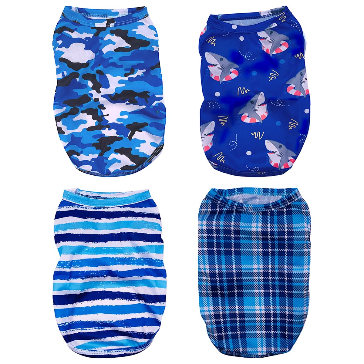 PET SHOW 4 Pack Paw Bone Printed Dog Clothes Shirts Soft Vest Lightweight Sleeveless Cats Doggies T-Shirts Puppies Tank Top Tee for Small Medium Dogs White Black Pink Blue (Large, Blue for Boys)