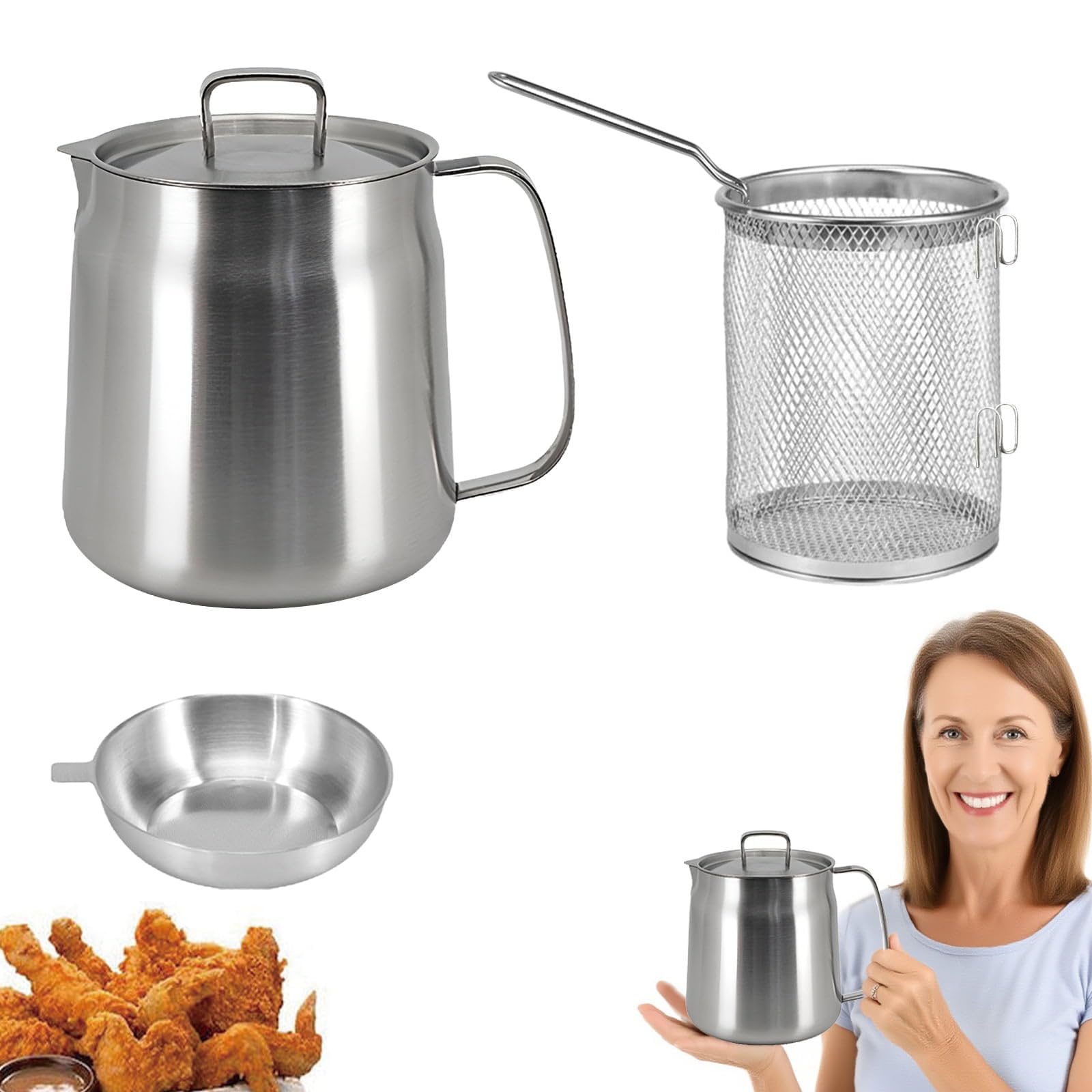 Oil Filter Pot Deep Fat Fryer 3.5L Bacon Grease Container Frying Pot