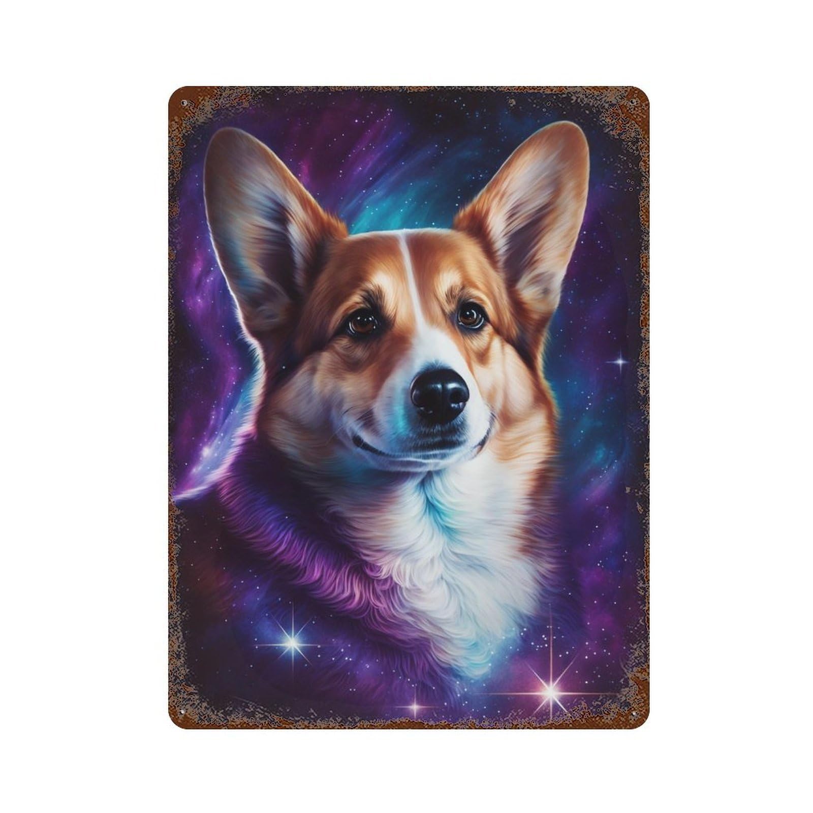 Cosmic Corgi Portrait-12 Rust Effect Tin Sign 15.7"x11.8", Rustic Home Decor for Garage, Pub Or Kitchen