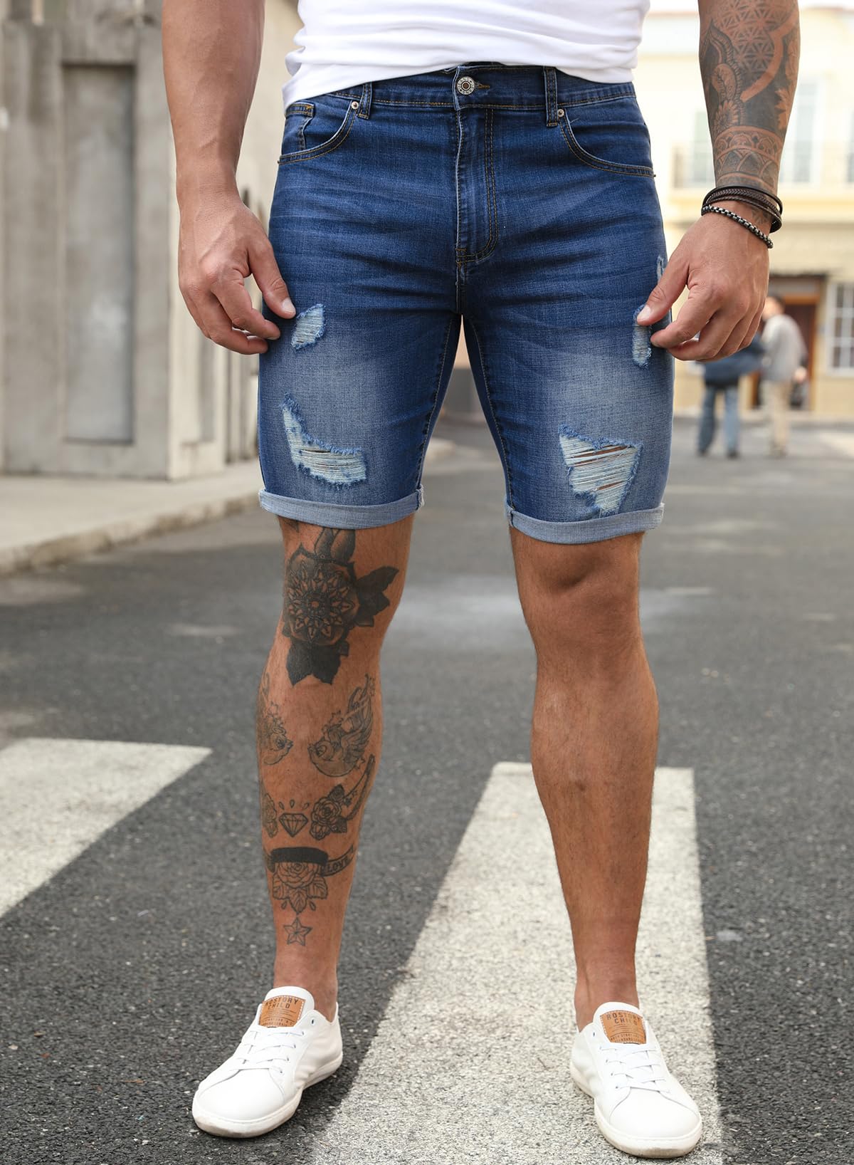 JMIERR Kurze Hosen Herren Jeans Shorts Baumwolle Casual Stretch Herren Shorts Sommer Denim Western Hose für Männer