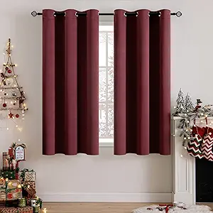 MIULEE Christmas Blackout Curtains, Room Darkening Thermal Insulated Drapes Solid Window Treatment Set Grommet Top Light Blocking Curtain for Living Room/Bedroom 2 Panels 42x63 inch,Wine Red